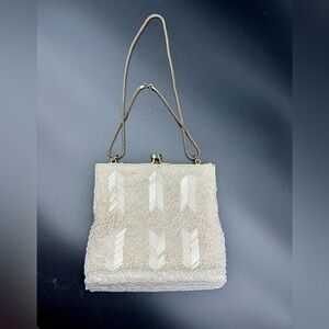 Prom Night Vintage 90s Beaded Handbag with Clasp & Adjustable Metal Strap